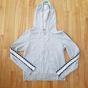 NWT PINK Zip Up Sweatshirt Button Sleeves Size L